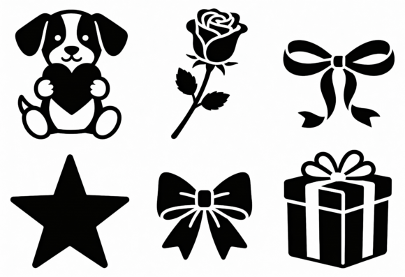 Cute Dog Rose Bow Gift Star SVG Clipart