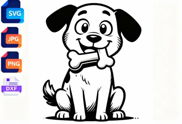 Cute Dog with Bone Cartoon Clipart SVG