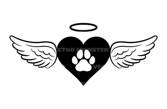 Dog Paw in Heart Angel Wings Halo Svg Review