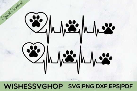 Dog Paw with Heart Beat SVG PNG