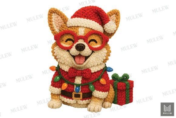 Faux Crochet Christmas Corgi Dog PNG Review