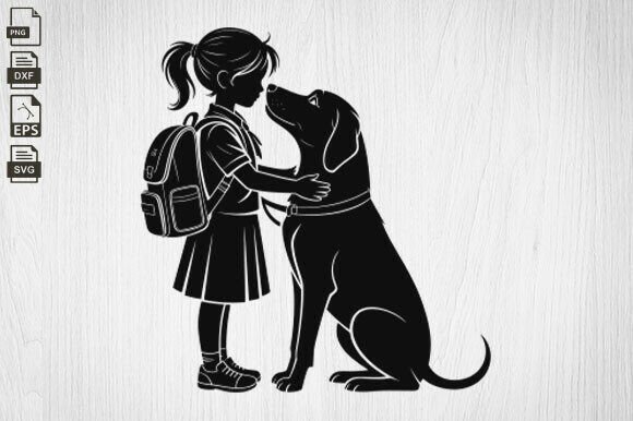 Girl and Puppy SVG for Embroidery Projects