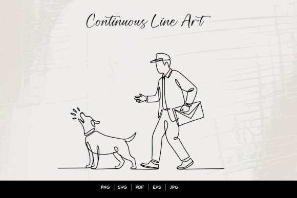 Mailman and Barking Dog Line Art Review